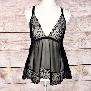 Seven 'til Midnight Black Lace and Mesh Babydoll Size 1X/2X